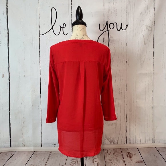 Zac + Rachel Red Woven Lace Front Blouse Medium - Picture 5 of 8